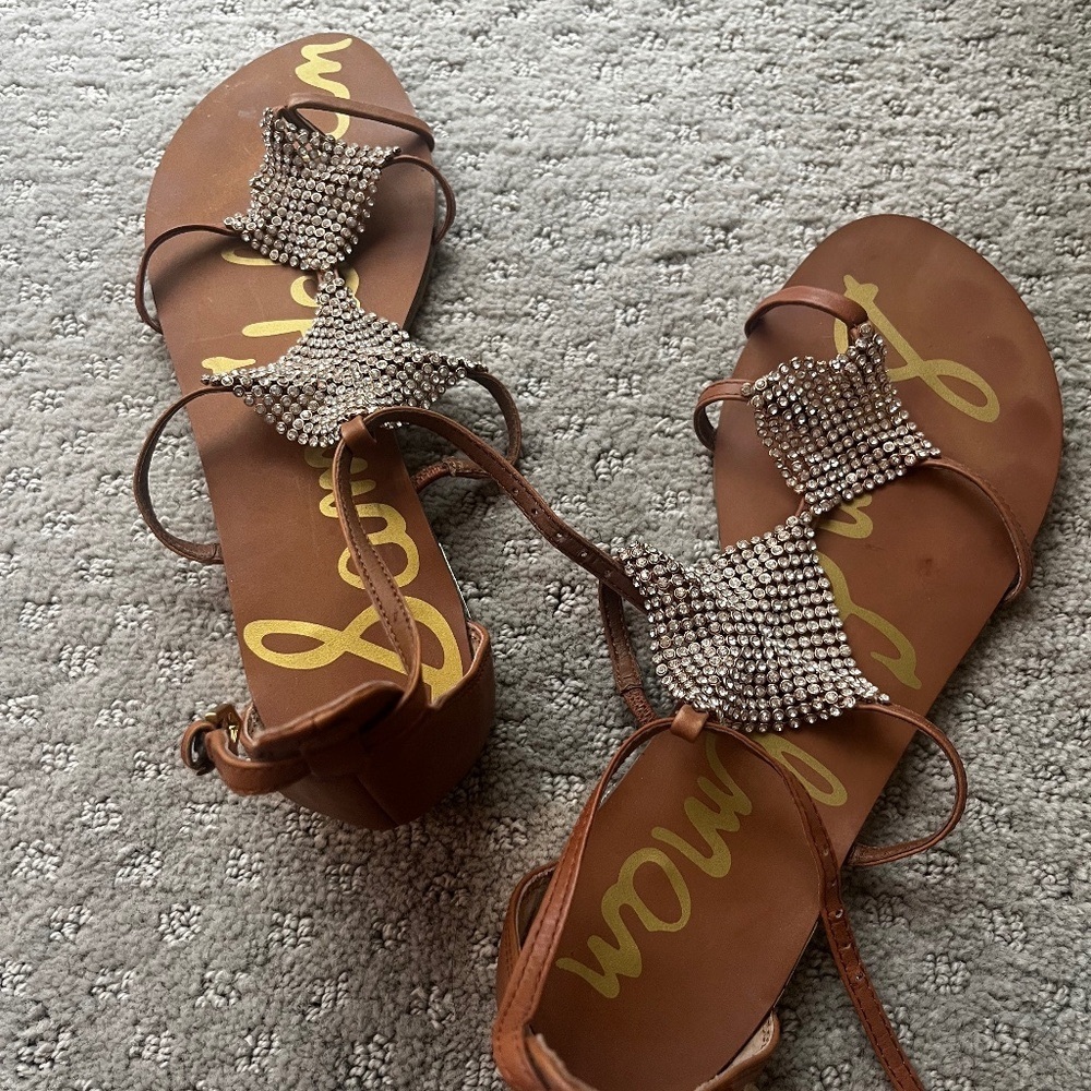 Sam Edelman leather and crystal diamond gladiator  sandals